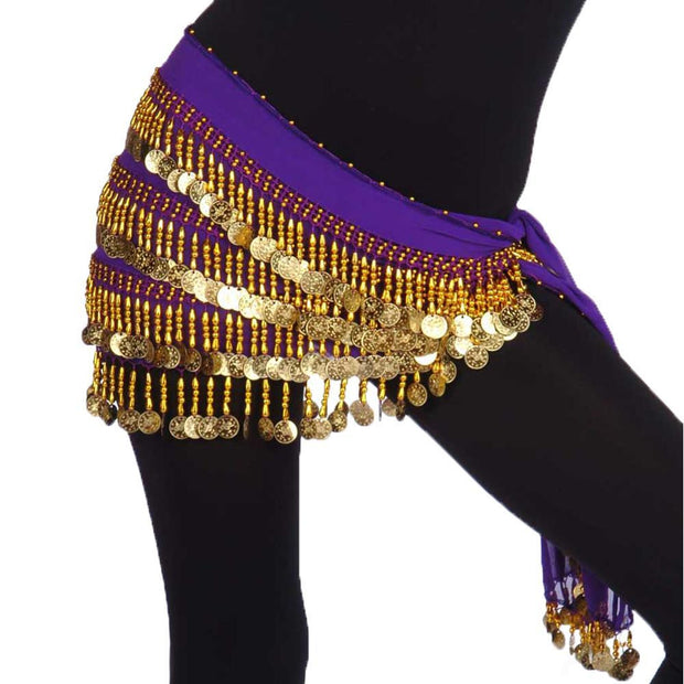 Belly Dance Chiffon Rectangular 4 Straight Rows Teardrop Hip Scarf | BELADI