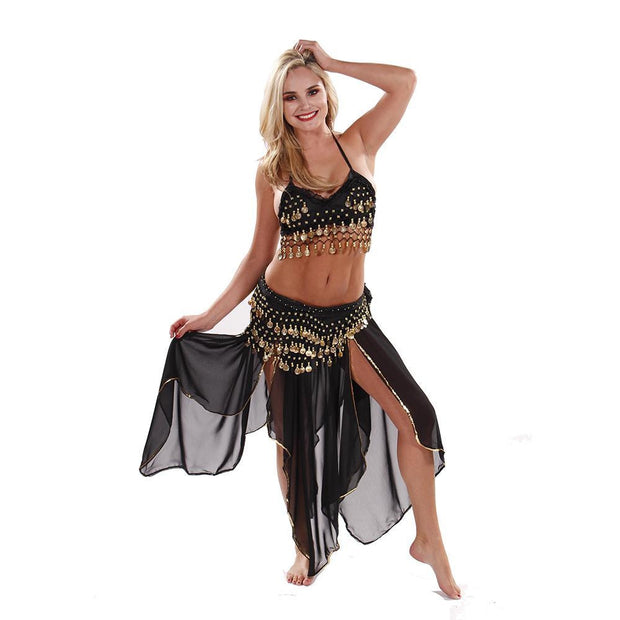 Belly Dance Chiffon Skirt, Top, & Hip Scarf Costume Set | PASSIONATE PERSUASION