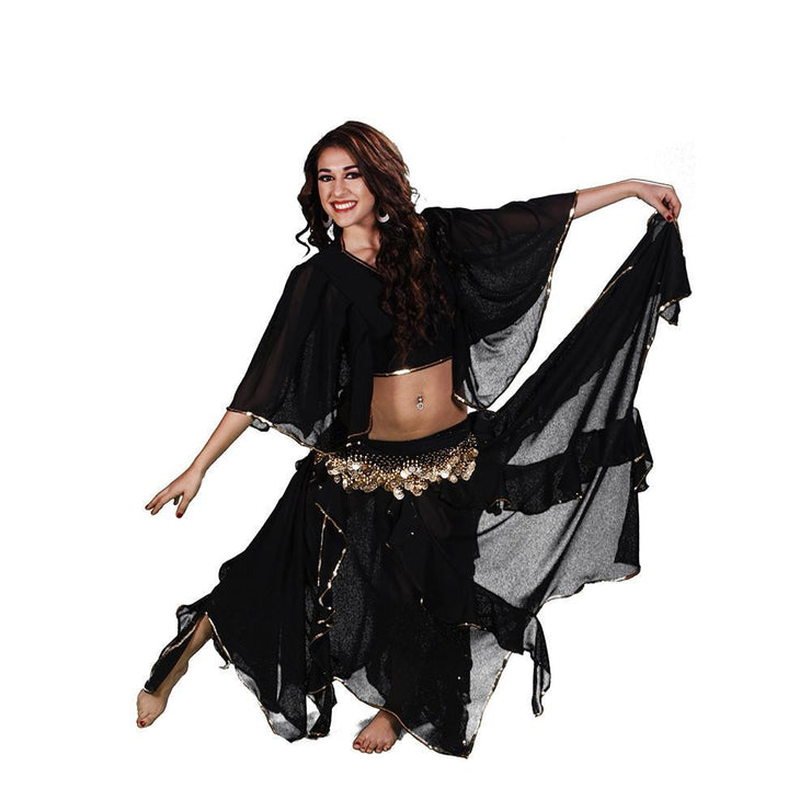 Belly Dance Chiffon Skirt, Top, & Hip Scarf Costume Set | TOURE JAMILA