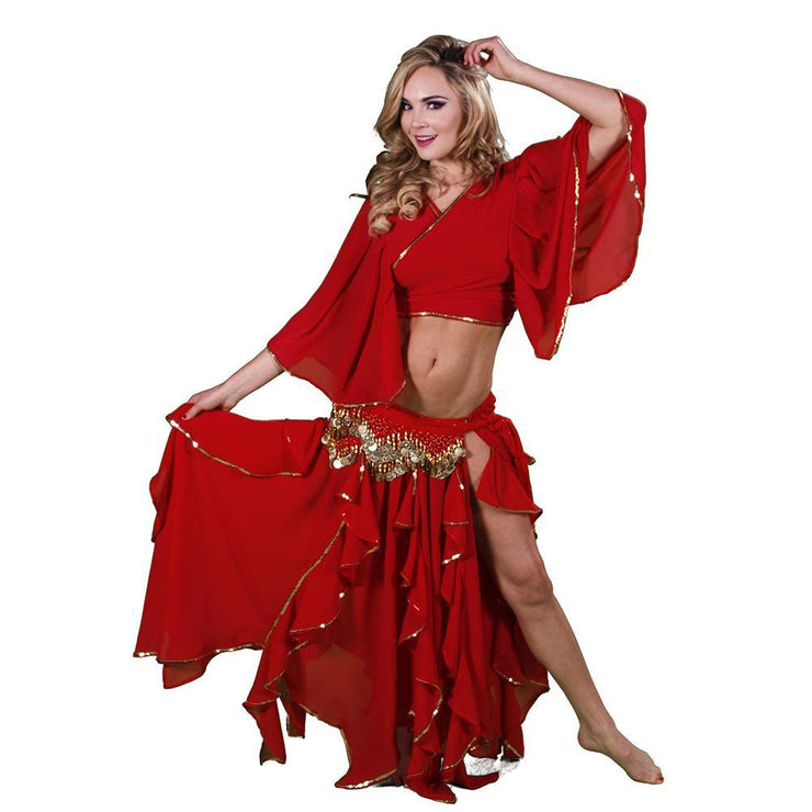 Belly Dance Chiffon Skirt, Top, & Hip Scarf Costume Set | TOURE JAMILA
