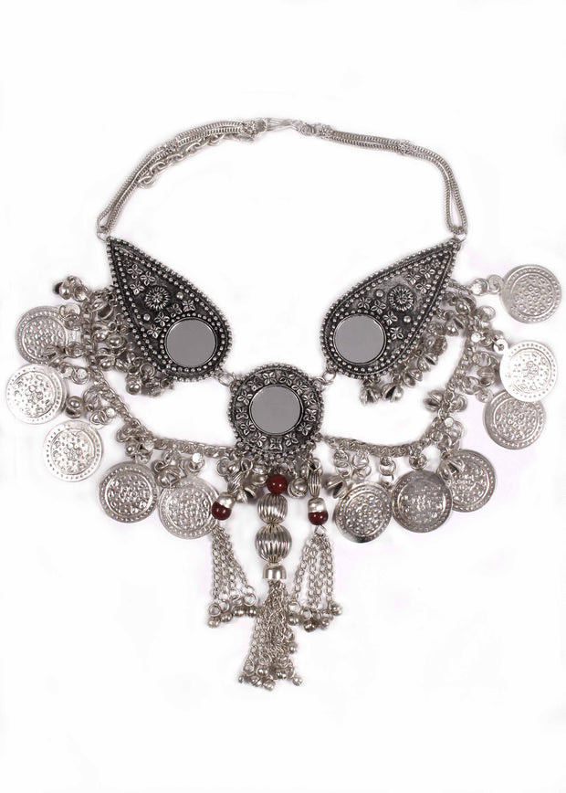 Belly Dance Coined Tribal Necklace with Mirrors | COINS AND MIRRORS
