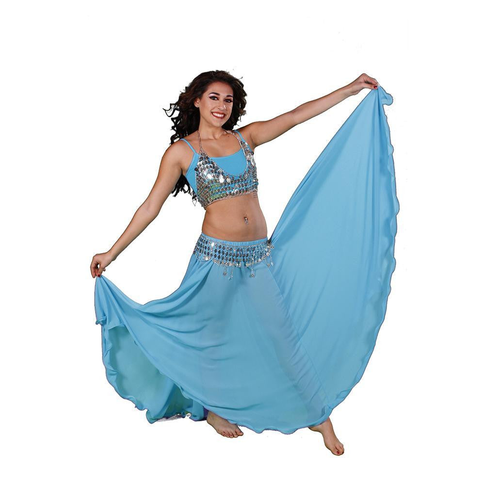 belly dancing gear Belly Dance Full Circular Skirt, Coin Bra, & Belt Costume Set, Turquoise / Gold