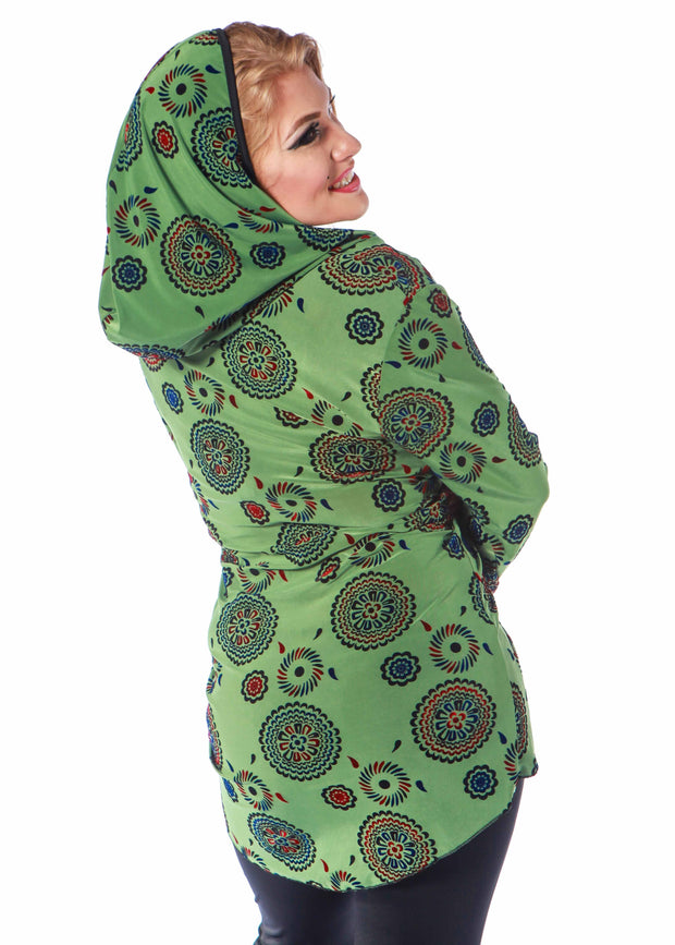 Belly Dance Green Patterned Hoodie | Pera Hoodie