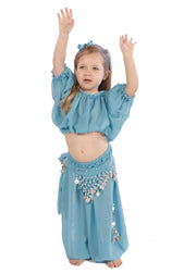 Belly Dance Kid's Chiffon Top, Pants, & Hip Scarf Halloween Costume Set | BELLY BABIES
