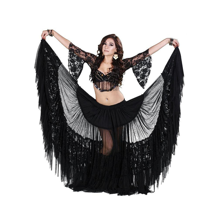 Belly Dance Lace Bra, Skirt, & Net Scarf Costume Set | ROMA ELEGANCE