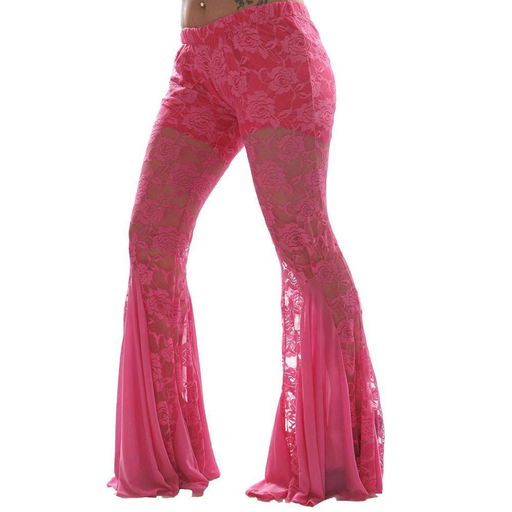 Womens Lace Harem Pants Wide Leg Loose Yoga Slit Flared Palazzo Dance  Trousers | eBay