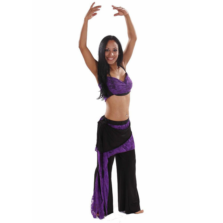 Belly Dance Lace & Lycra Halter Top With Pants Costume Set | LACED UP
