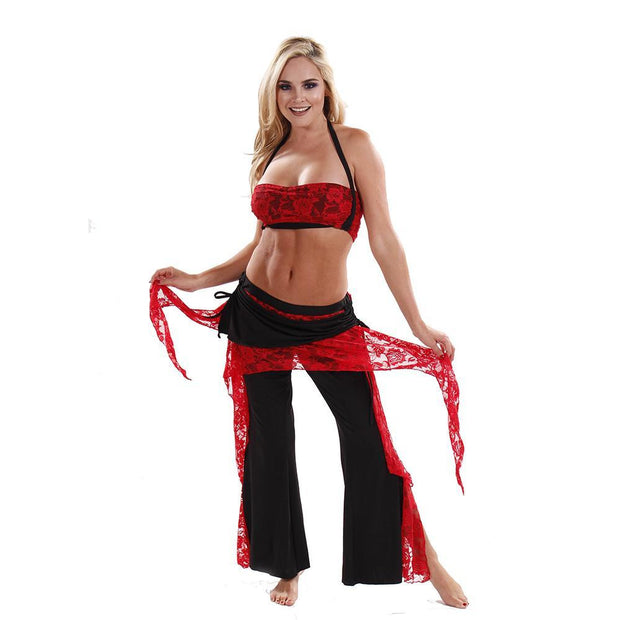 Belly Dance Lace & Lycra Halter Top With Pants Costume Set | LACED UP