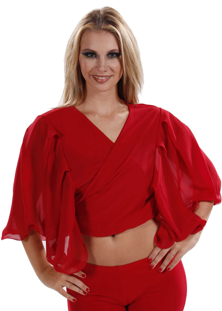 Belly Dance Lycra and Chiffon Bell Sleeve Top | SHEER HAREM TOP