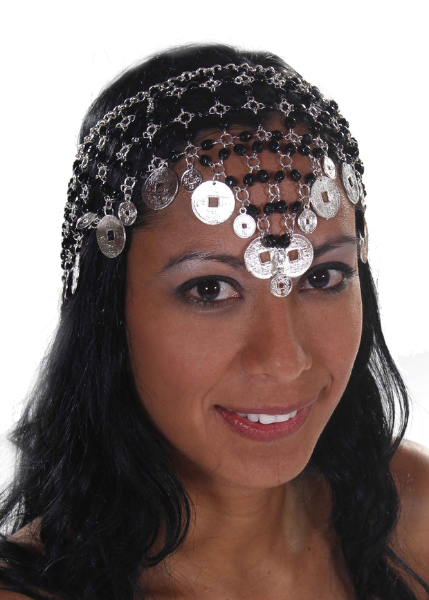 Belly Dance Net Beaded Head Piece with Coins | DEIRA CROWN