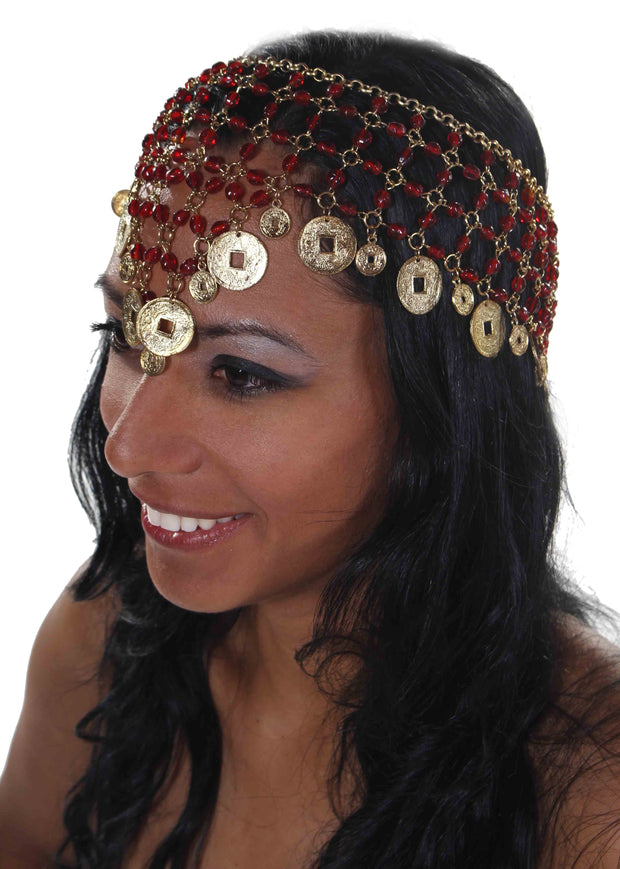 Belly Dance Net Beaded Head Piece with Coins | DEIRA CROWN