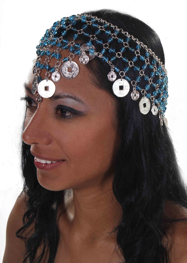 Belly Dance Net Beaded Head Piece with Coins | DEIRA CROWN