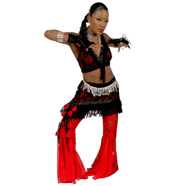 Belly Dance Pants, Halter Top, & Hip Skirt Costume Set | PERA TRIBES/LICAI