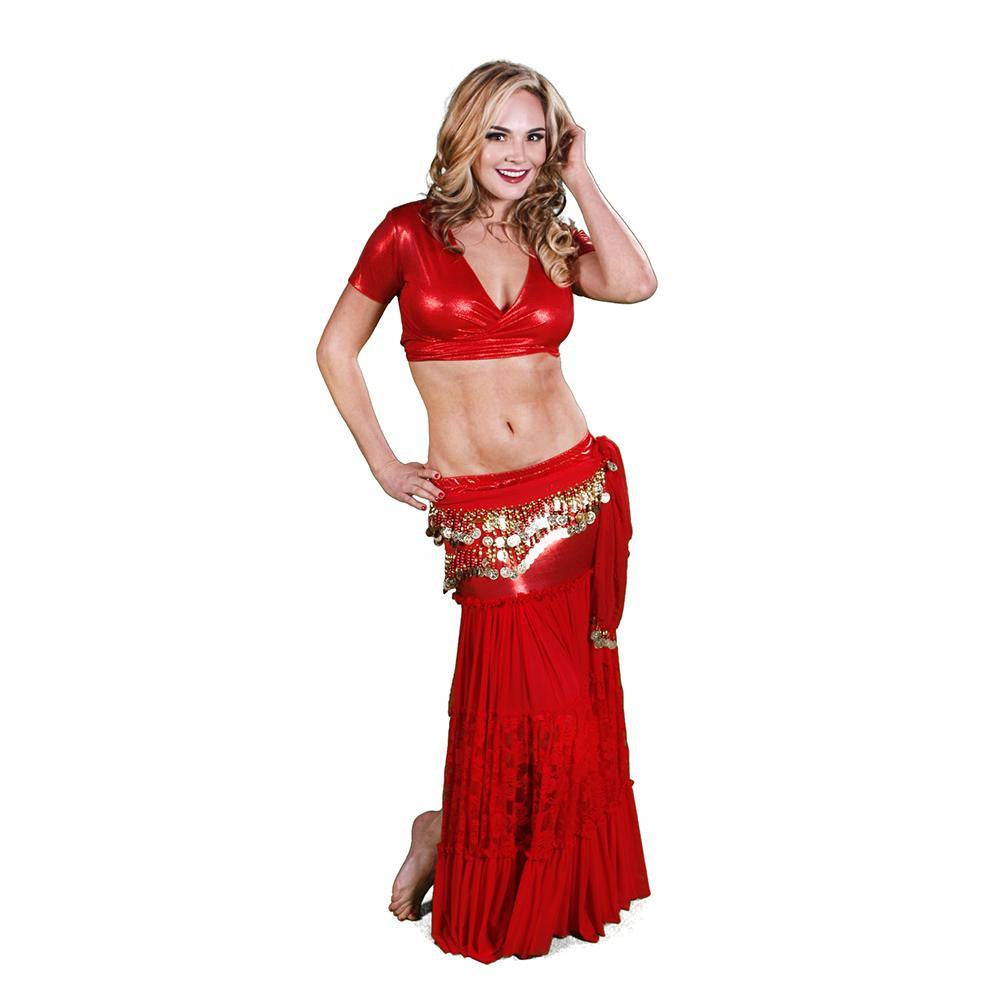 Belly Dance Red Skirt, Top, & Hip Scarf Costume Set Belly Dance Red Skirt, Top, & Hip Scarf Costume Set