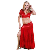 Belly Dance Red Skirt, Top, & Hip Scarf Costume Set | SIZZLIN HOT RAQS