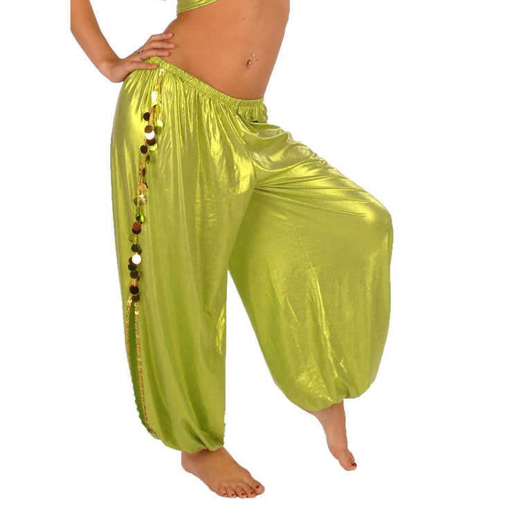 belly dance shiny lycra harem pants with side slits muitosei harem pants miss belly dance lime green hp09 3 miss belly