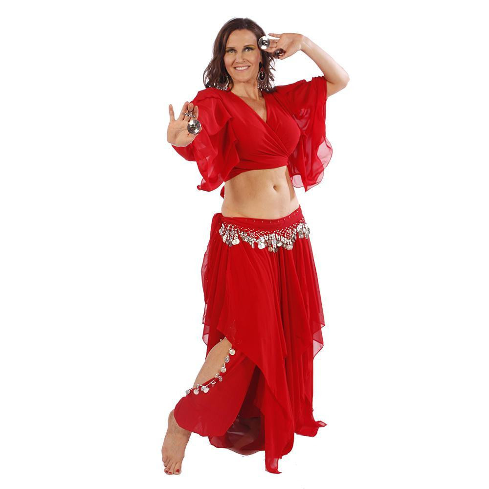 Bellydancer Harem Costume Set | Harem Pants, Hip Scarf & Top | Surreal |Lime/Silver