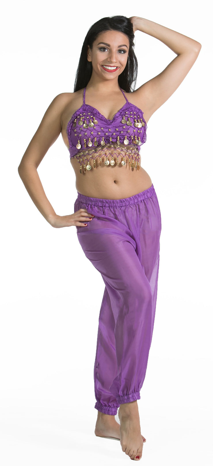 YONGHS Women's Belly Dance Costume Coins Side Split Lantern Harem Pants  Arabic Halloween Trousers Purple One Size - Walmart.com