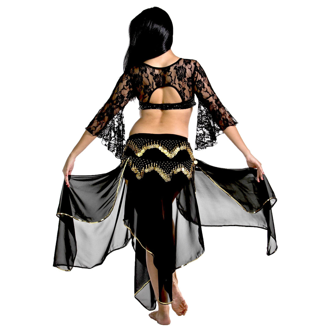 Foulard Main Danse Du Ventre – Écharpe Hanche Or Et Noire Avec Pièces Et Perles – Accessoire Oriental Scintillant