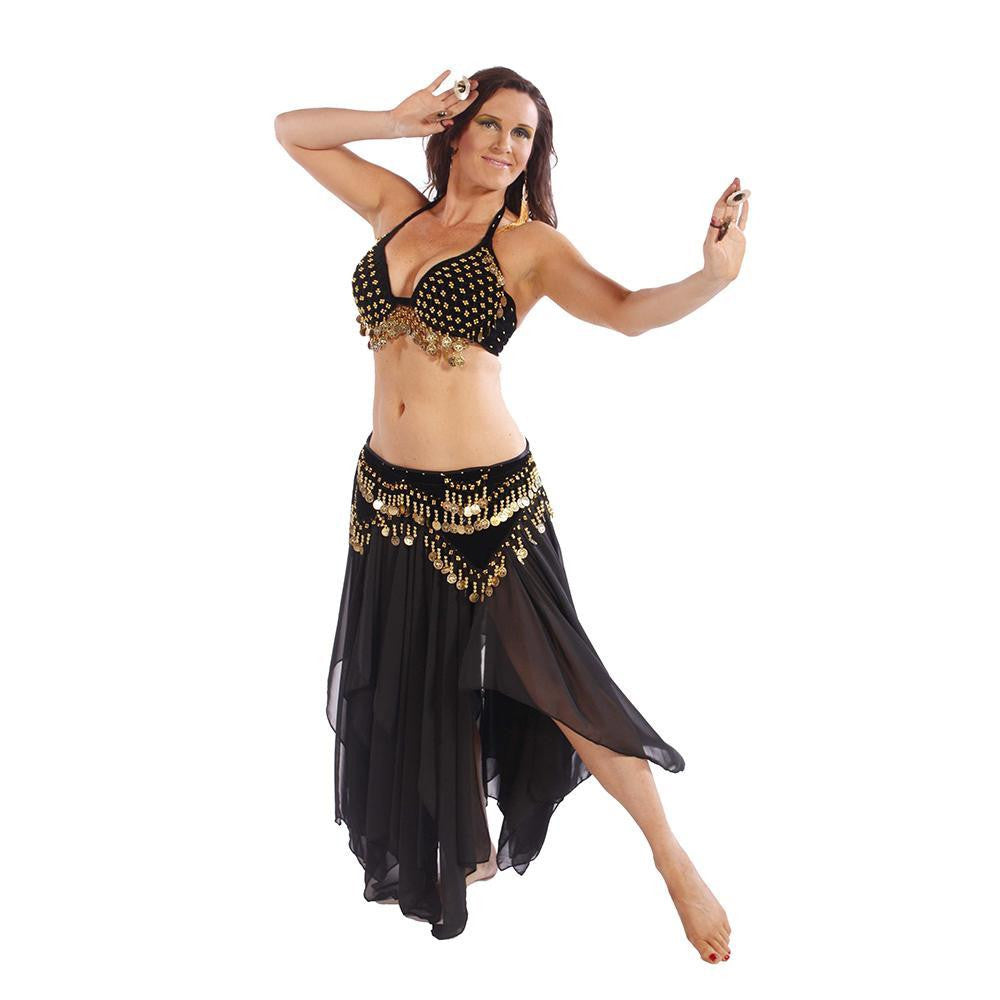 ベリーダンス Belly dance custom set up Belly Dance Velvet Bra, Skirt, & Hip Scarf Costume Set | TRIBAL
