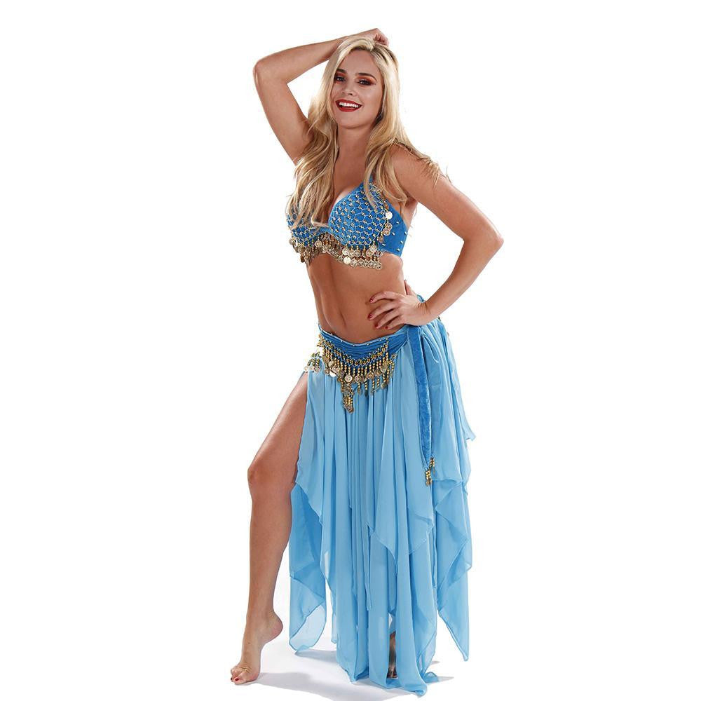 Belly Dance Velvet Bra, Skirt, & Hip Scarf Costume Set | TRIBAL