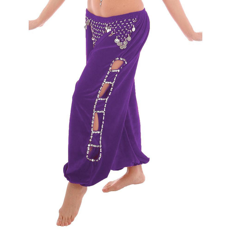 Belly Dance Velvet Harem Pants With Side Cut-Outs | HIPCHI
