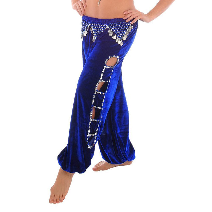 Belly Dance Velvet Harem Pants With Side Cut-Outs | HIPCHI