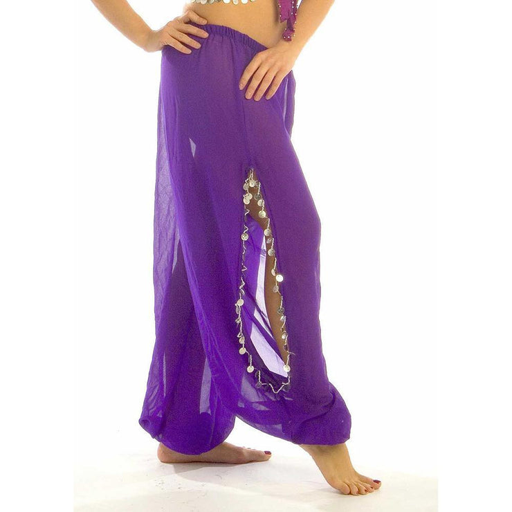 Belly Dance See Through Sheer Harem Yoga Genie Pants Side Slit