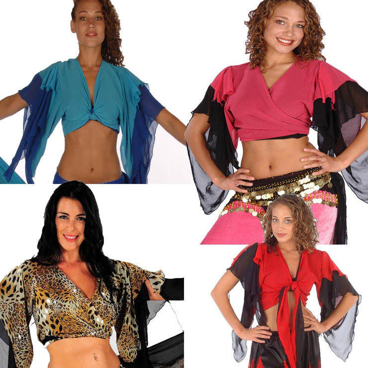 Wholesale Lots of 6 Belly Dance Chiffon 2-Color Choli Tops
